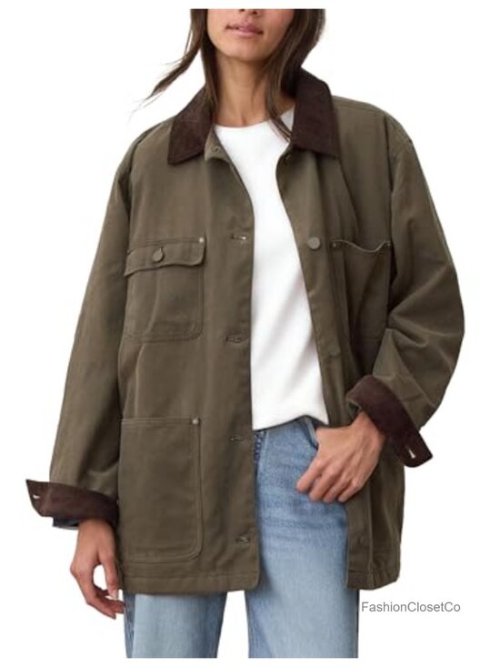 Jackets & Blazers - Oversized Vintage Corduroy Collar Utility Barn Jacket Women's Cotton Coat